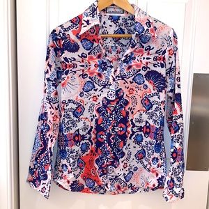 CK Bradley Top Blue Pink White Patterned Button Up Shirt Womens Size S